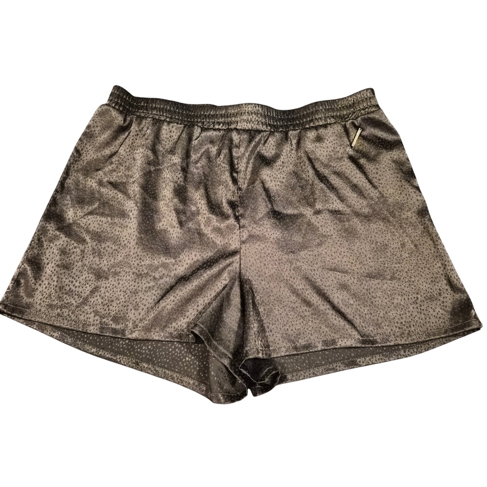 BCBGMAXAZRIA Black Satin Dot Print Elastic Waist Shorts Large